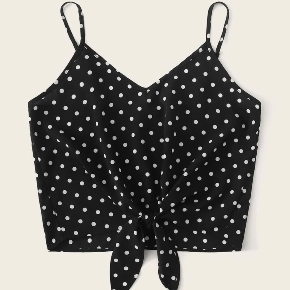 Black polka dot cropped tank top